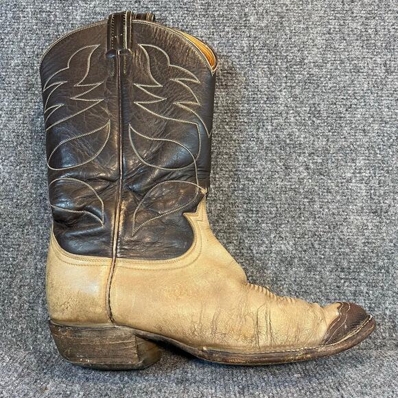 Vintage Tony Lama Men 10 Cowboy Boot Two Tone Brown Cream Leather Western Stitch main image 10
